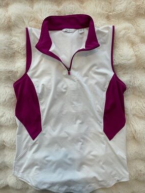 Lady Hagen White and Magenta Sleeveless Zip Golf Top Size Xs